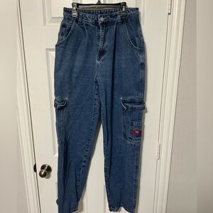 Dark Blue Wide Leg Cargo Jeans